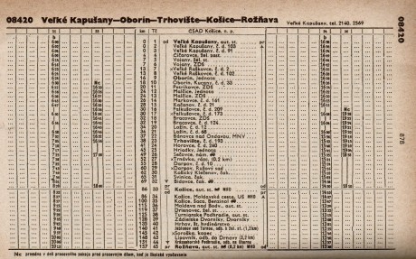 Obr. 13 V. Kapušany - Oborín - Trhovište - Košice - Rožňava 1978-79