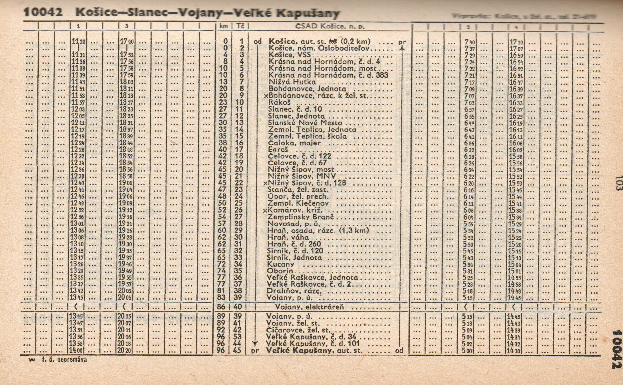 Obr. 10 Košice - Slanec - Vojany - V. Kapušany 1970 - 71