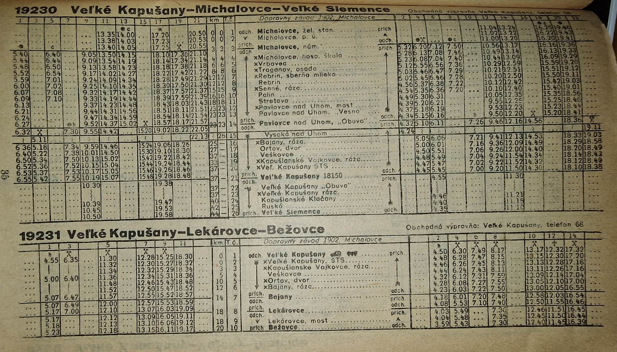 Obr. 3 Veľké Kapušany - Michalovce- Veľké Slemence a VK - Lekárovce-Bežovce 1953